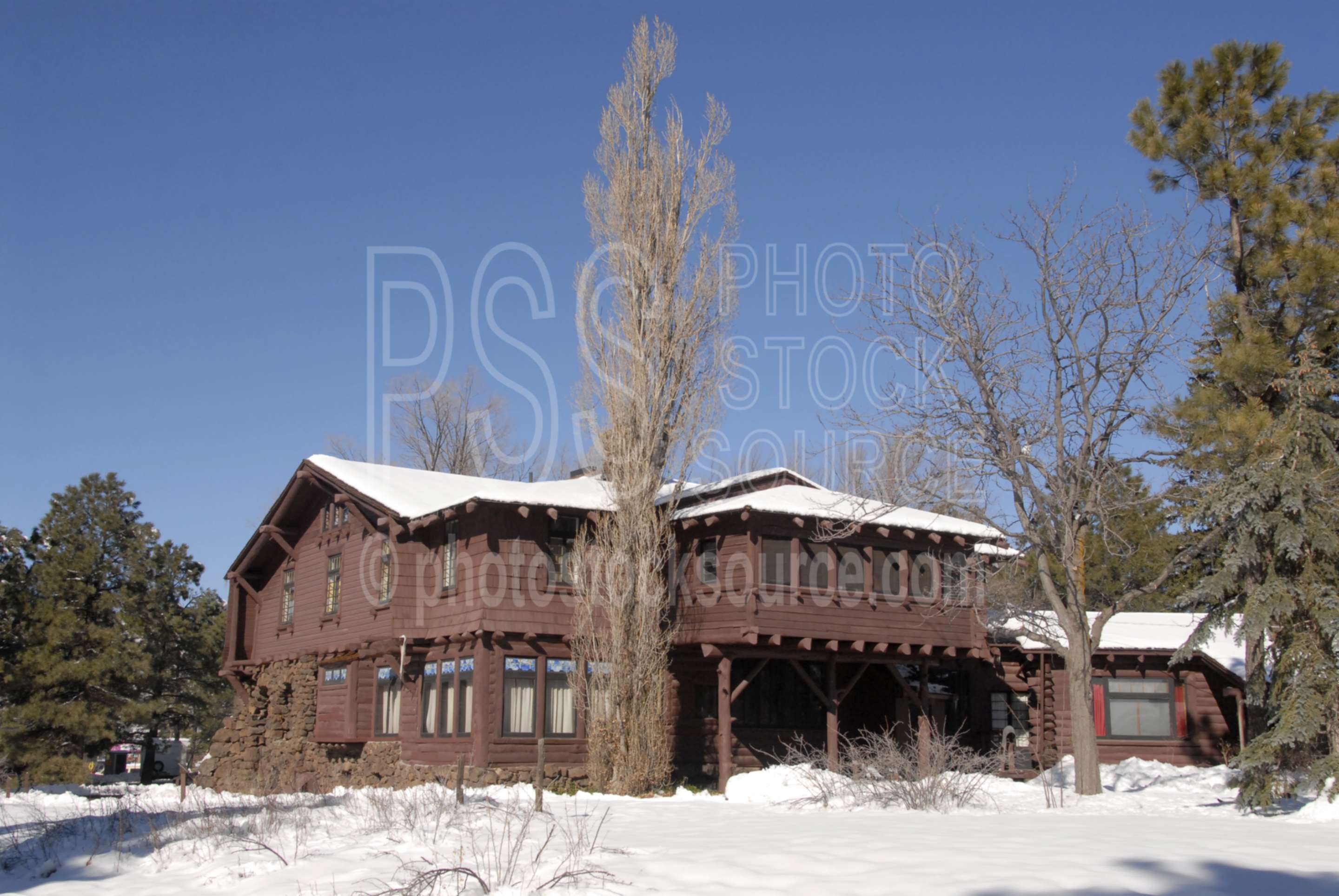 Riordan Mansion,log cabin,house,building,historical,history,snow,winter