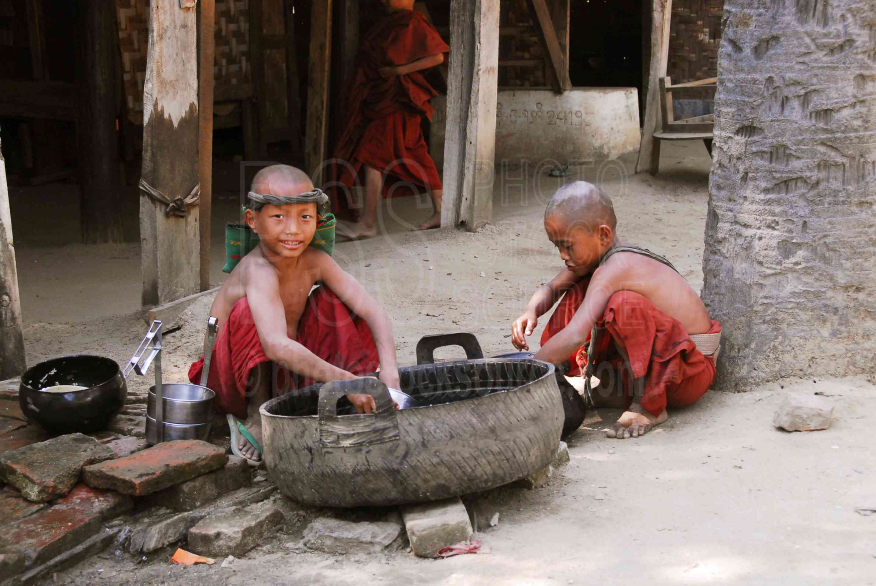Monks Washing Dishes,myanmar,people,monks,working,washing,dishes