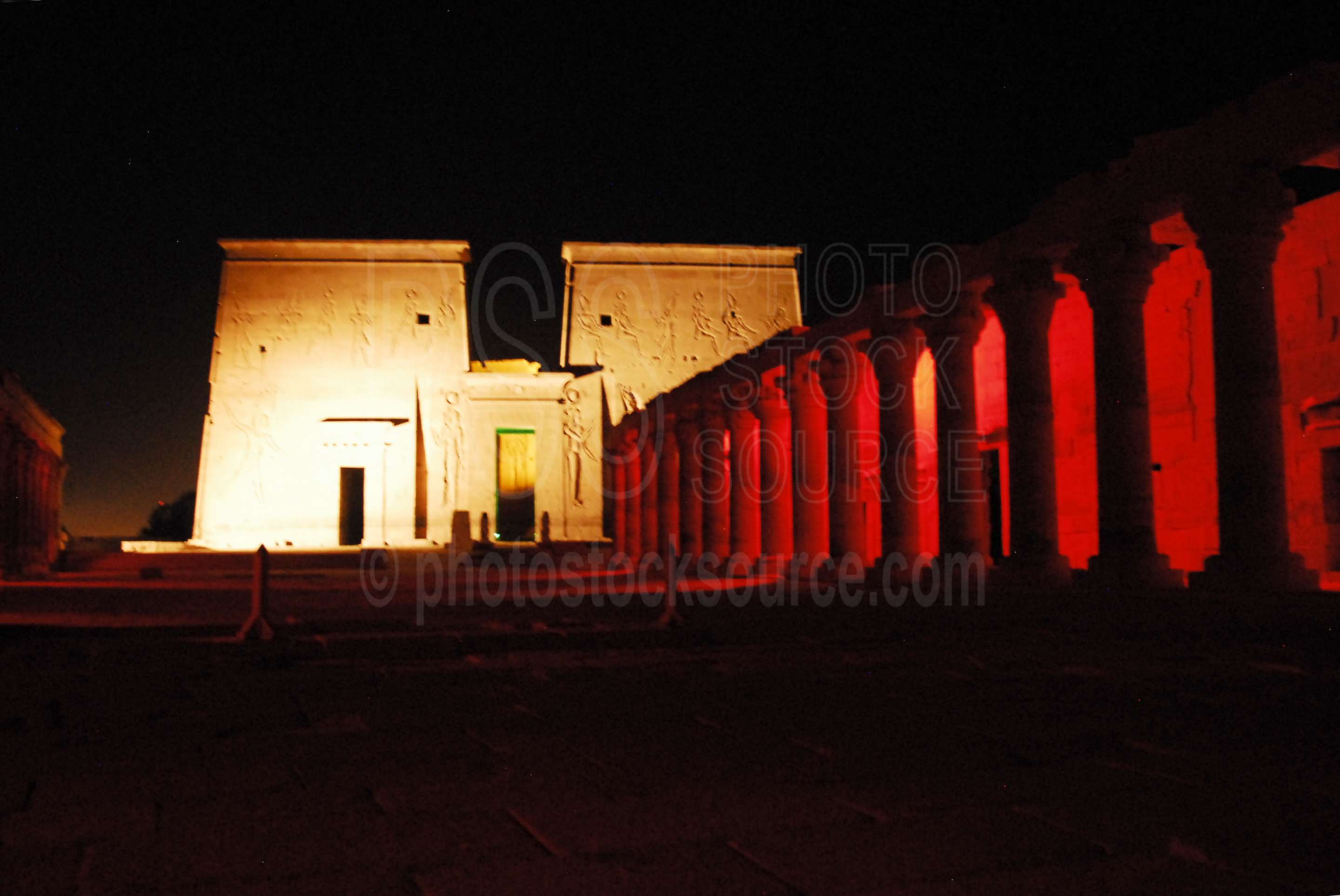 Philae Temple Lightshow,temple,light,lightshow,dark,night,red,temples