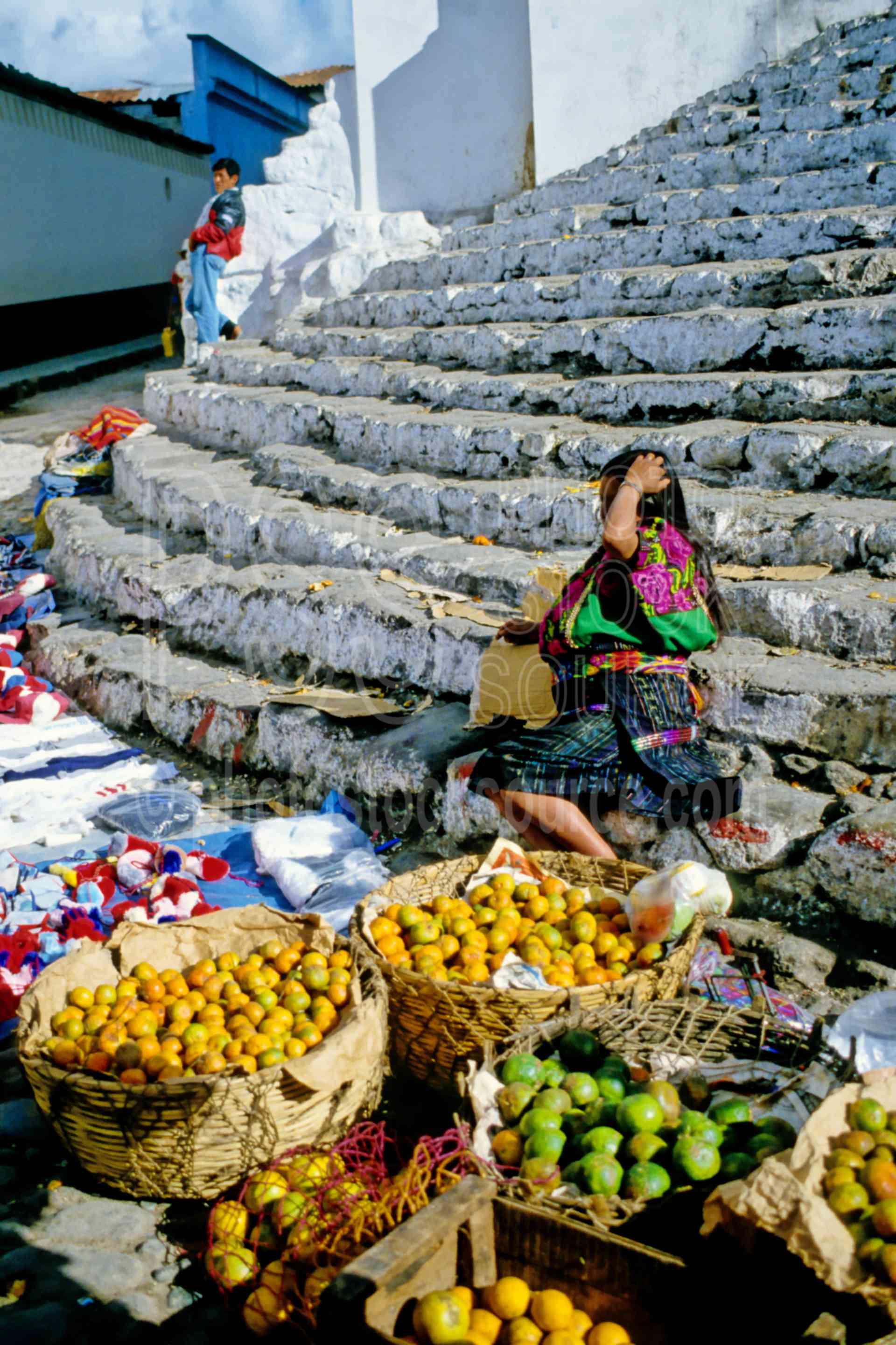 Fruit Seller on Church Steps,food,fruit,girl,market,woman,guatemala markets