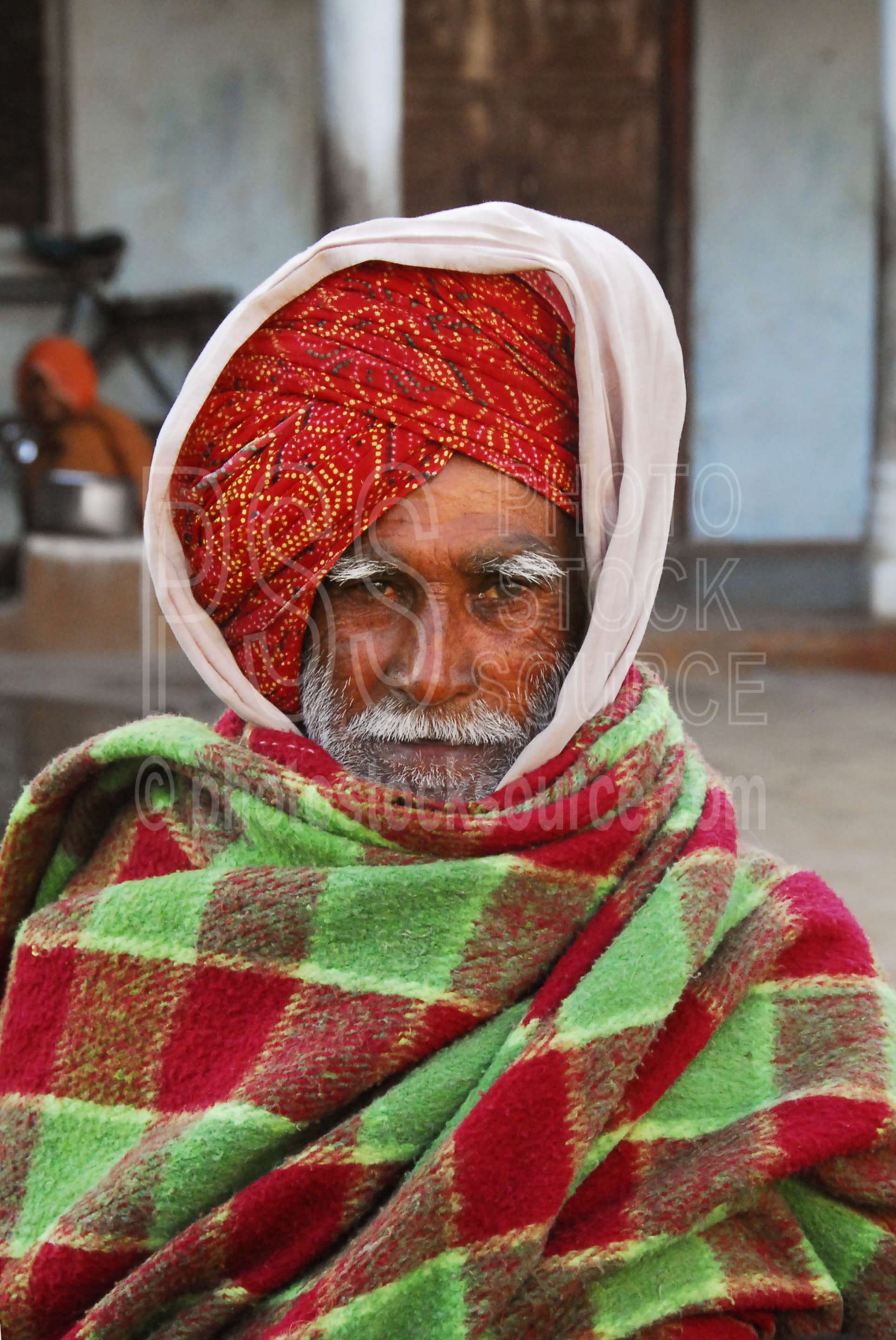 Man in Red Turban,man,turban,red,goat,young goat,holding,morning